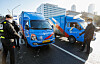 CJ Logistics trucks parked in Seoul last month. [NEWS1]