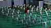A vaccination center in Buk District in Gwangju is empty Monday amid a temporarily halt in the first vaccinations of people over 75 because of a shortage of Pfizer vaccine supplies through at least mid-May. [YONHAP]