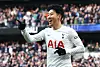 Tottenham Hotspur's Son Heung-min celebrates after scoring his team's third goal in a Premier League game against Newcastle at Tottenham Hotspur Stadium in London on Sunday. [REUTERS/YONHAP]