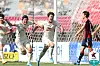 Jeju United players celebrate after scoring against Suwon FC at Suwon World Cup Stadium in Suwon, Gyeonggi on Sunday. [KLEAGUE]