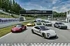 Porsche cars, including Taycan GTS at front, during the Porsche World Roadshow 2022 held at the AMG Speedway in Yongin, Gyeonggi, on May 18. [PORSCHE KOREA]