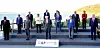 President Moon Jae-in, second from front right, joins the heads of states of Group of Seven (G7) and three other guest nations invited to the G7 summit at Cornwall, Britain, in a commemorative photo session on Saturday. [YONHAP]
