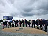 Officials of SK On, EcoPro BM, Ford and the Canadian government attend a groundbreaking ceremony for a new cathode plant at Quebec, Canada, Thursday. [SK ON]