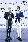 Moonbin & Sanha, a subunit of boy band Astro, poses during Wednesday’s showcase for its third EP “Incense” at the Yes24 Live Hall in Gwangjin District, eastern Seoul. [FANTAGIO]