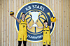 Park Ji-su, left, and Heo Ye-eun of the KB Stars pose for a picture at the KB Financial Group Training Center in Cheonan, South Chungcheong, on Monday. [JOONGANG ILBO]