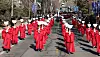 Graduates of Sungkyunkwan University participate in a goyurye, or a graduation ritual, in Jongno District, central Seoul, on Wednesday. The Confucian ritual was held during the Joseon Dynasty (1392-1910) to inform people of celebratory events such as graduation. [YONHAP]