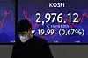 A screen at Hana Bank's trading room in central Seoul shows the Kospi closing at 2,976.12 points on Tuesday, down 19.99 points, or 0.67 percent from the previous trading day. [NEWS1]