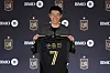 Son Heung-min holds his jersey for a photo during a press conference with Los Angeles FC at BMO Stadium in Los Angeles on Aug. 6. [LOS ANGELES FC]