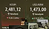 A screen in Hana Bank's trading room in central Seoul shows the Kospi closing at 2,481.12 points on March 31, down 76.86 points, or 3 percent, from the previous trading session. [YONHAP]
