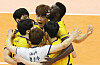 The Uijeongbu KB Insurance Stars celebrate after beating Suwon Kepco Vixtorm 3-1 in the postseason semi-playoffs at Uijeongbu Sports Complex on Sunday. [YONHAP]