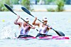 Korea's Jang Sang-won, left, and Cho Gwang-hee finished second in the men’s kayak double 500-meter final on Monday at the Hangzhou Asian Games. [NEWS1]