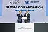 KT&G CEO Baek Bok-in, left, and PMI CEO Jacek Olczak sign a 15-year supply deal to globally distribute KT&G's smoke-free products at a commemorative ceremony at the Conrad Hotel in Yeouido, western Seoul, on Monday. [KT&G]