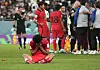 Cho Gue-sung reacts after dropping Korea's second Group H match of the World Cup against Ghana at Education City Stadium in Al Rayyan, Qatar on Monday. [XINHUA/YONHAP]