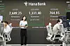 A screen in Hana Bank's trading room in central Seoul shows the Kospi closing on Tuesday. [YONHAP]