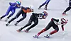 Shim Suk-hee, third from left, races during the women's short track speed skating 3,000-meter relay held at the Milano Ice Skating Arena in Milan on Feb. 18. [NEWS1]
