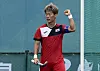 Korea's Lee Nam-yong celebrates scoring their second goal against Malaysia during a men's pool B hockey match at the Hangzhou Asian Games in Hangzhou, China on Saturday. [REUTERS/YONHAP]