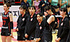 The Gwangju AI Peppers react after losing a V League game 3-2 to GS Caltex Seoul Kixx at Pepper Stadium in Gwangju on Tuesday. [YONHAP]