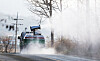 A vehicle sprays disinfectant in Anseong, Gyeonggi, on Dec. 17 to prevent the spread of avian influenza. [YONHAP]