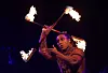 Performer Falaniko Solomona Penesa does the 'Fire Knife Dance' during a press preview of Cirque du Soleil's 'Alegria in a New Light' at Jamsil Sports Complex’s Big Top Theater in Songpa District, southern Seoul, on Thursday. [YONHAP]