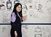 Cartoonist and President of the Korea Cartoonist Association Shin Eel-suk poses in front of a collection of drawings by Korean cartoonists at the association's office located in Seongsu District, eastern Seoul, during an interview with the Korea JoongAng Daily. [JEON TAE-GYU]