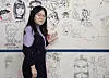 Cartoonist and President of the Korea Cartoonist Association Shin Eel-suk poses in front of a collection of drawings by Korean cartoonists at the association's office located in Seongsu District, eastern Seoul, during an interview with the Korea JoongAng Daily. [JEON TAE-GYU]