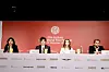 From left, BIFF programmer Seo Seung-hee, director Pietro Marcello, actors Juliette Jouan and Raphael Thierry attend a local press event at KNN Theater in Busan for this year's BIFF. [BIFF]
