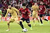 Mallorca's Lee Kang-in, right, vies for the ball with Barcelona's Gerard Pique during a La Liga match at Son Moix stadium in Palma, Mallorca on Saturday. Lee, who spent the international break in Korea after being called up to the national team but was controversially never given an opportunity to play, slotted immediately back into the starting lineup with Mallorca, playing the full 90 minutes against Barcelona. [EPA/YONHAP]