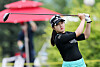 Park Hyun-kyung watches her shot during the final round of the 42nd KLPGA Championship at Lakewood Country Club in Yangju, Gyeonggi, on Sunday. [YONHAP]