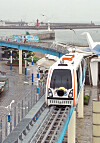 The Wolmi Sea Train, the longest intracity monorail, is tested on Monday morning in the area surrounding the Wolmi Culture Street in Incheon. The Wolmi Sea Train halted its services in February over coronavirus concerns, but is resuming operations on Tuesday after six months. [YONHAP]