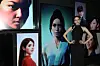 A visitor poses with an AI-generated photo at a Korean drama exhibition at Gallery Gwanghwa in Jongno District, central Seoul, on Monday. [YONHAP]