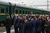 Russian officials attend a send-off ceremony for North Korean leader Kim Jong-un at a railway station in Artyom in Vladivostok Sunday, ending the North Korean delegation’s weeklong trip to Russia, in a photo released by TASS news agency. [YONHAP]