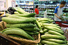 'Ugly' cucumbers on display at a Seoul Lotte Mart in July. They were sold at half price due to aesthetic regulations, according to Lotte Mart. [YONHAP]