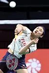 An Se-young of Korea returns a shot from Indonesia’s Putri Kusuma Wardani during the women’s singles final at the BWF World Tour Super 500 Australia Open in Sydney on Nov. 23.[AFP/YONHAP]