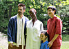 A family photo taken before Yang malfunctions, in the 23rd Jeonju International Film Festival's opening film 'After Yang.' From left is Jake (portrayed by Colin Farrell), Kyra (Jodie Turner-Smith), Mika (Malea Emma Tjandrawidjaja) and Yang (Justin H. Min). [JIFF]