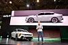 Karim Habib, head of Kia Global Design, introduces Kia’s K4 compact sedan at the 2024 New York International Auto Show, Wednesday. [HYUNDAI MOTOR GROUP]