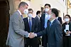 Korean Minister Moon Sung-wook, right, is greeted by Czech Republic Prime Minister Andrej Babis on Friday in Prague. [MINISTRY OF TRADE, INDUSTRY AND ENERGY]
