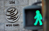 A logo is pictured in front of the World Trade Organization (WTO) in Geneva, Switzerland. [REUTERS]