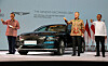 Indonesia's Coordinating Minister for Maritime and Investment Affairs Luhut Binsar Pandjaitan, left, Hyundai Motor Group Chairman Euisun Chung, center, and Indonesia's Investment Minister Bahlil Lahadalia pose for a photo with Hyundai Motor's Genesis G80 electric vehicle at the Jakarta International Expo in Jakarta, Indonesia on Monday. Indonesia selected the Genesis G80 as the official vehicle for the 2022 G-20 Summit in Bali. [YONHAP]