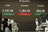 A screen in Hana Bank's trading room in central Seoul shows the Kospi opening on Tuesday. [YONHAP]
