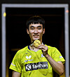 Lee Sang-su poses during the awarding ceremony after the men's singles final against Chuang Chih-Yuan of Chinese Taipei at the 2021 ITTF-ATTU Asian Championships Doha in Doha, Qatar on Tuesday. [XINHUA/YONHAP]