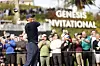 Tiger Woods watches his tee shot on the 10th hole during the first round of the Genesis Invitational at Riviera Country Club in the Pacific Palisades area of Los Angeles on Feb. 16. [AP/YONHAP]