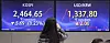 Screens in Hana Bank's trading room in central Seoul show the Kospi being traded at 2,464.65 points on Friday, down 0.23 percent, or 5.69 points, from the previous trading session. [YONHAP]