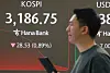 A screen in Hana Bank's trading room in central Seoul shows the Kospi trading in the morning hours on July 16. [YONHAP]
