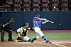 Choi Joo-hwan hits a three-run home run for the national baseball team in a tuneup game against Sangmu at Gocheok Sky Dome in western Seoul on Friday. [NEWS1]