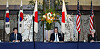 From left, Korea's First Vice Foreign Minister Choi Jong-kun, Japanese Vice Foreign Minister Takeo Mori, and U.S. Deputy Secretary of State Wendy Sherman hold a joint press conference following their meeting in Tokyo on Wednesday. [YONHAP]