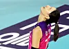 Kim Yeon-koung of the Incheon Heungkuk Life Pink Spiders reacts during a match against the Seoul GS Caltex at Samsan World Gymnasium in Incheon on Tuesday. [YONHAP]