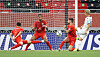 Ulsan Hyundai's Yoon Bit-garam scores their only goal against Al-Duhail in the fifth-place playoff at the FIFA Club World Cup in Qatar on Sunday. [REUTERS/YONHAP]