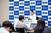 Dunamu CEO Lee Sirgoo speakes to reporters at a press conference held at the Upbit Developer Conference in Busan on Thursday. [DUNAMU]