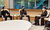 Korean Air Lines President Woo Kee-hong, right, sits down with members of the Korean Air Lines labor unions, including the head of the airline’s pilot union Choi Hyun, at the company headquarters in Gangseo District, western Seoul, on Wednesday to resolve disputes over Korean Air Lines’ planned acquisition of Asiana Airlines. Woo met the different labor unions at Korean Air Lines separately. [KOREAN AIR LINES]
