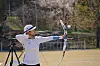 An San shoots her arrow on Thursday during the second Korean national archery squad qualification match for the 2022 Hangzhou Asian Games held at Wonju Archery Field in Wonju, Gangwon. [YONHAP]